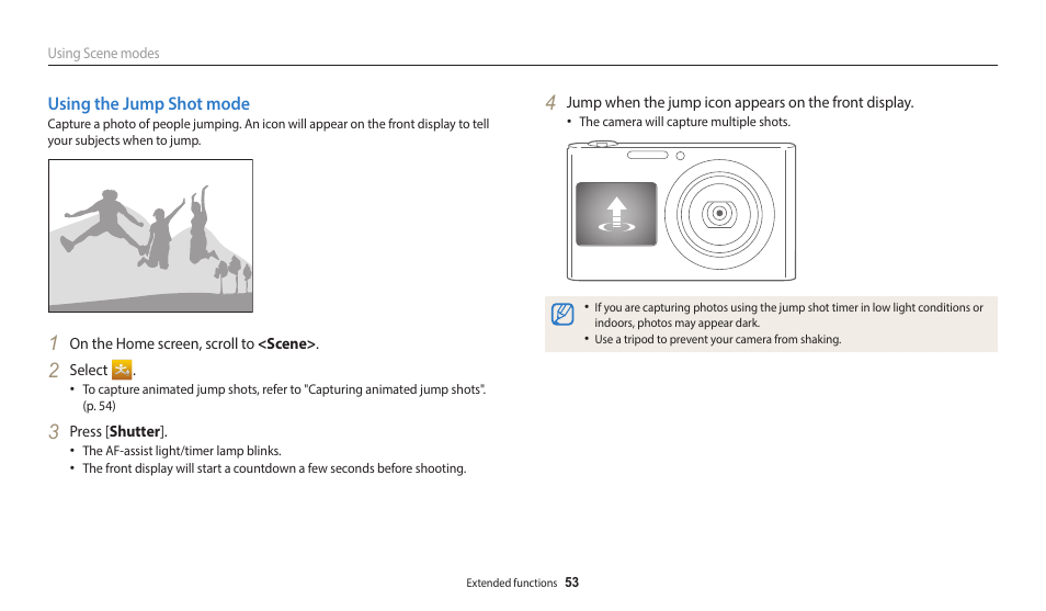 Using the jump shot mode | Samsung EC-DV150FBPLUS User Manual | Page 54 / 163