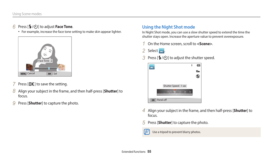Using the night shot mode | Samsung EC-DV150FBPLUS User Manual | Page 56 / 163