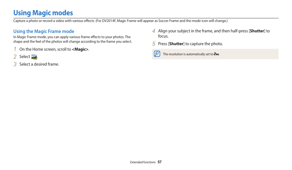 Using magic modes, Using the magic frame mode | Samsung EC-DV150FBPLUS User Manual | Page 58 / 163