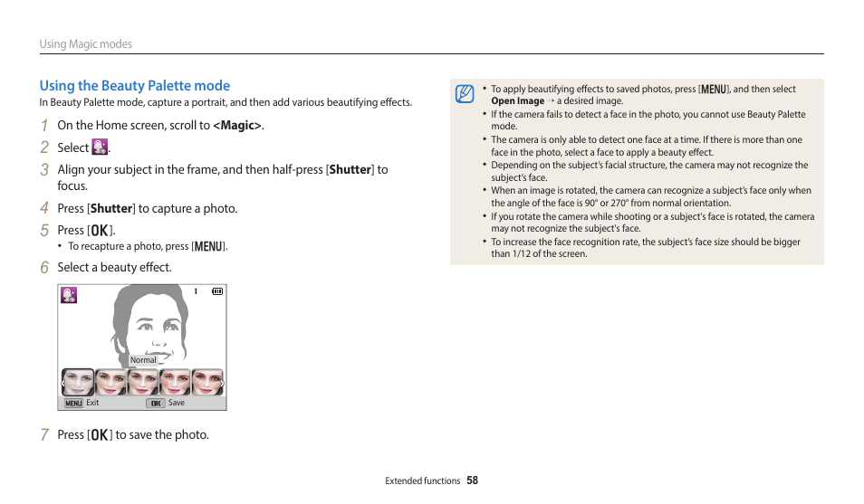 Using the beauty palette mode | Samsung EC-DV150FBPLUS User Manual | Page 59 / 163