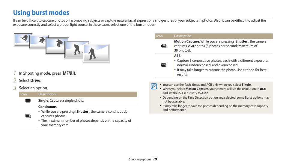 Using burst modes | Samsung EC-DV150FBPLUS User Manual | Page 80 / 163