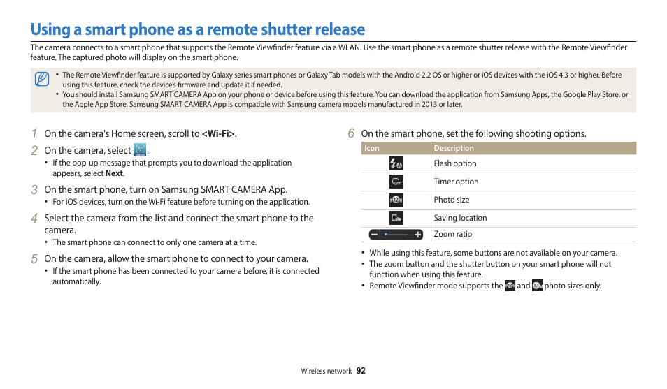 Playing a video, Network connection tips, Using a smart phone as a remote shutter release | Samsung EC-DV150FBPLUS User Manual | Page 93 / 163