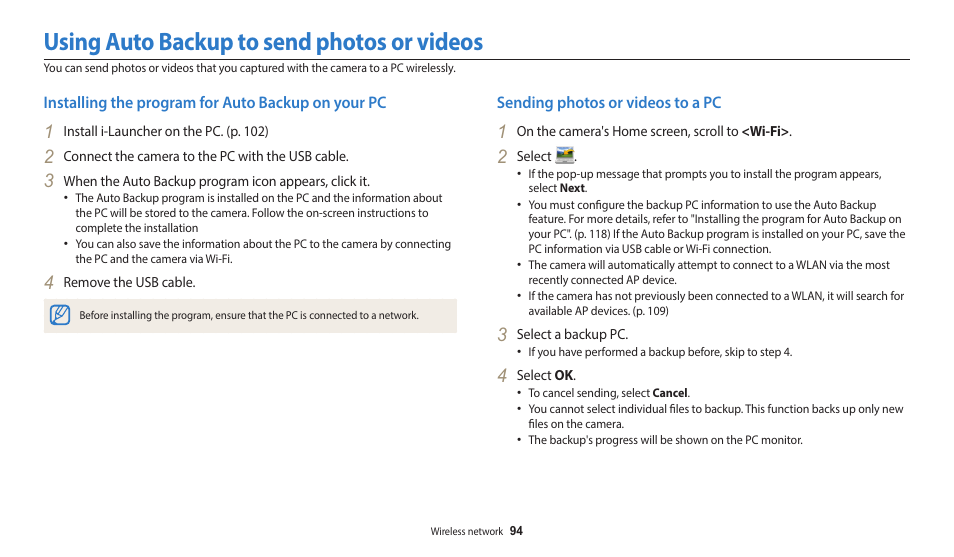 Using auto backup to send photos or videos | Samsung EC-DV150FBPLUS User Manual | Page 95 / 163
