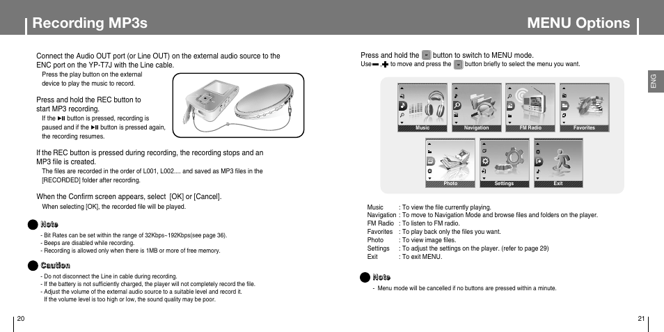 Recording mp3s, Menu options | Samsung YP-T7JX-XAA User Manual | Page 11 / 28