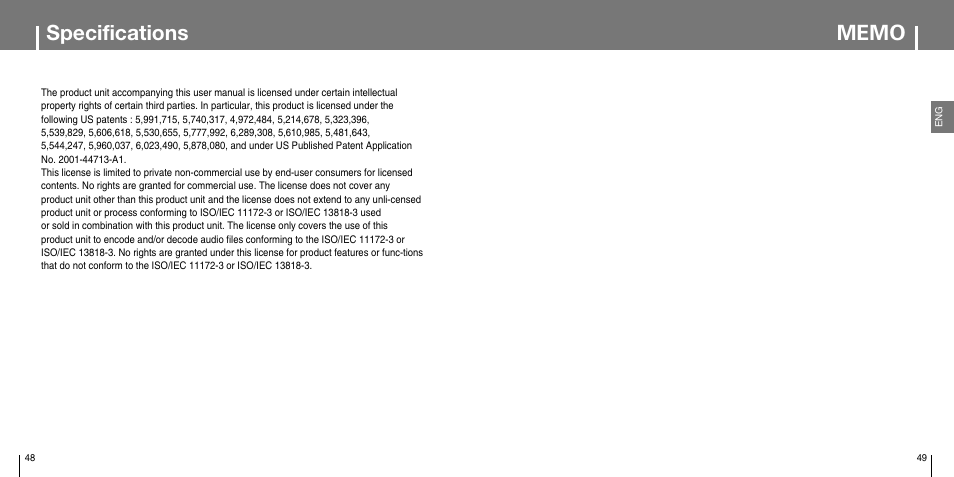 Specifications | Samsung YP-T7JX-XAA User Manual | Page 25 / 28
