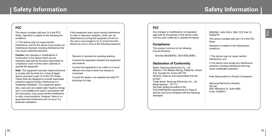 Safety information | Samsung YP-T7JX-XAA User Manual | Page 26 / 28