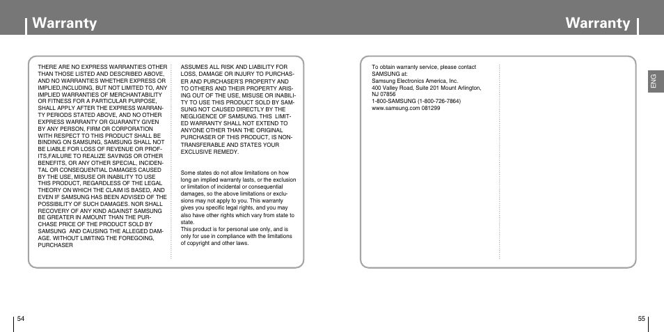 Warranty | Samsung YP-T7JX-XAA User Manual | Page 28 / 28