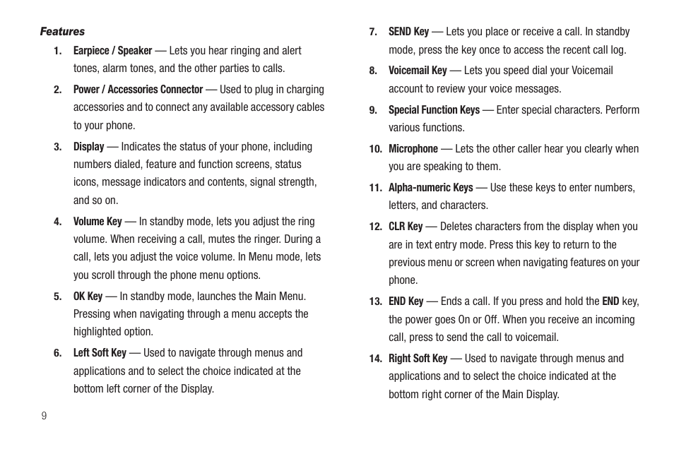 Features | Samsung SCH-R211ZKBCRI User Manual | Page 12 / 106