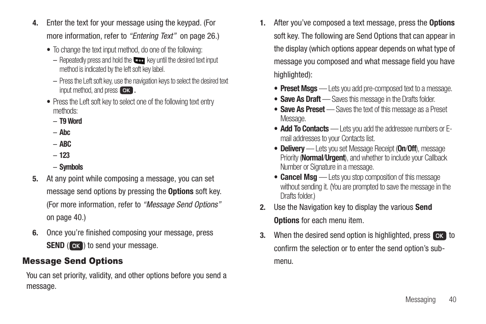 Message send options | Samsung SCH-R211ZKBCRI User Manual | Page 43 / 106