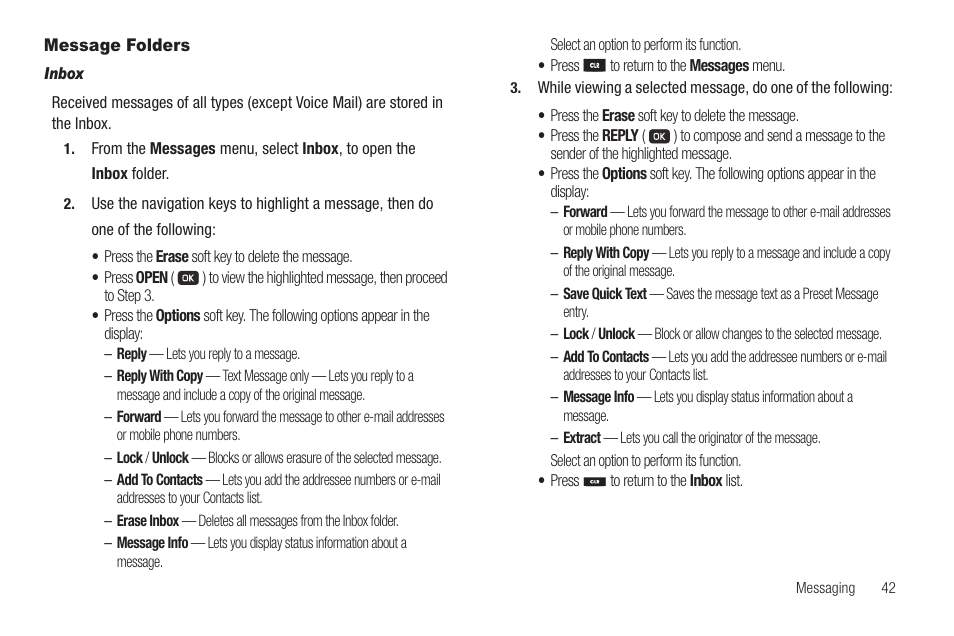 Message folders, Inbox | Samsung SCH-R211ZKBCRI User Manual | Page 45 / 106