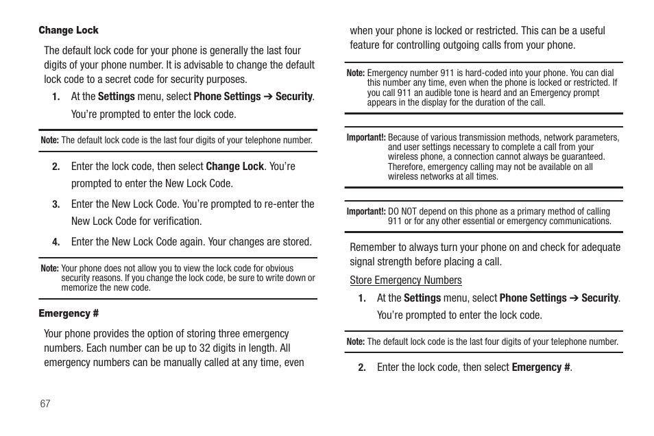 Change lock, Emergency | Samsung SCH-R211ZKBCRI User Manual | Page 70 / 106