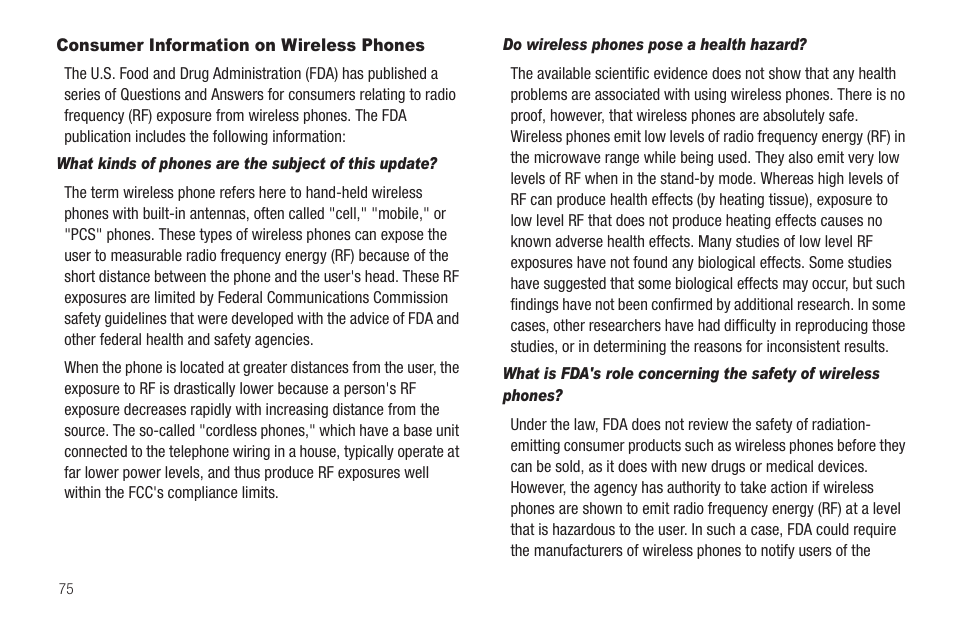 Consumer information on wireless phones, Do wireless phones pose a health hazard | Samsung SCH-R211ZKBCRI User Manual | Page 78 / 106