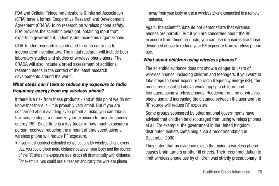 What about children using wireless phones | Samsung SCH-R211ZKBCRI User Manual | Page 81 / 106