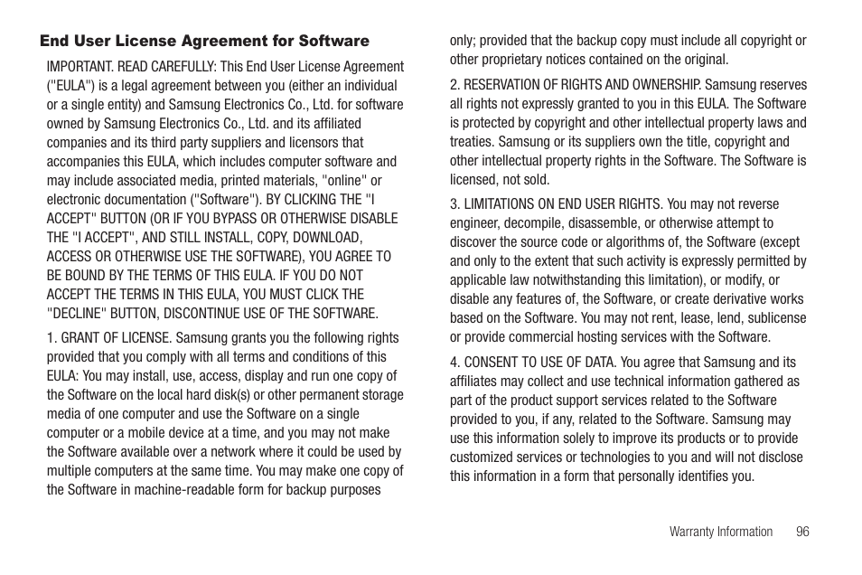 End user license agreement for software | Samsung SCH-R211ZKBCRI User Manual | Page 99 / 106