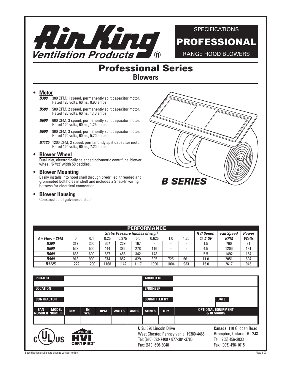 Air King B Series User Manual | 1 page