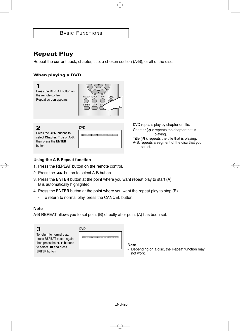 Repeat play | Samsung DVD-HD860-XAA User Manual | Page 26 / 64