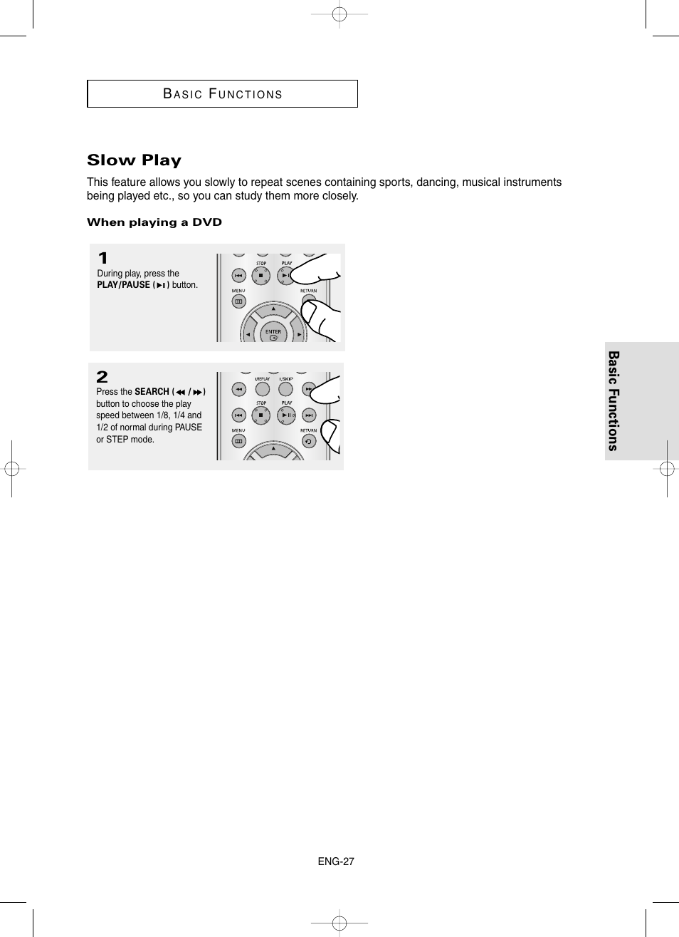 Slow play, Basic functions b | Samsung DVD-HD860-XAA User Manual | Page 27 / 64