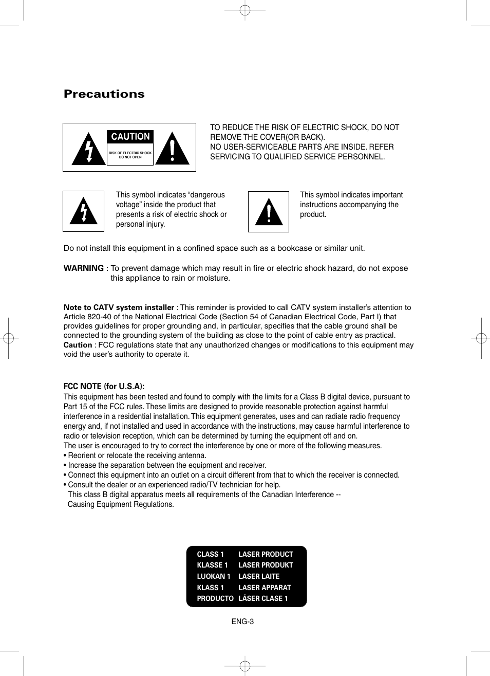 Precautions | Samsung DVD-HD860-XAA User Manual | Page 3 / 64
