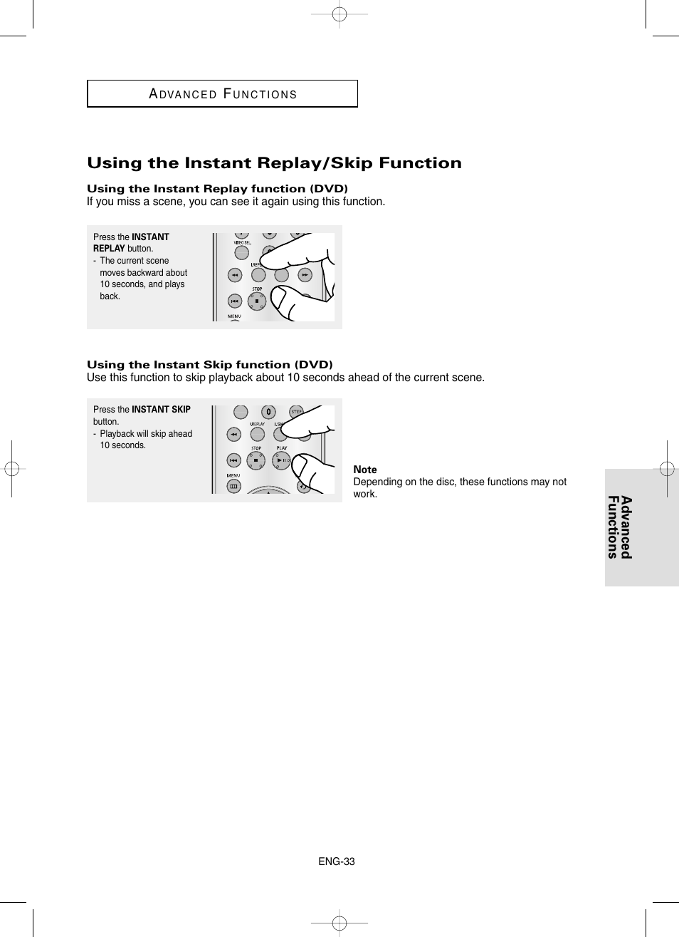 Using the instant replay/skip function, Advanced functions a | Samsung DVD-HD860-XAA User Manual | Page 33 / 64