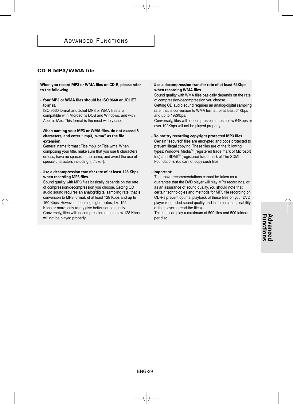 Advanced functions a | Samsung DVD-HD860-XAA User Manual | Page 39 / 64