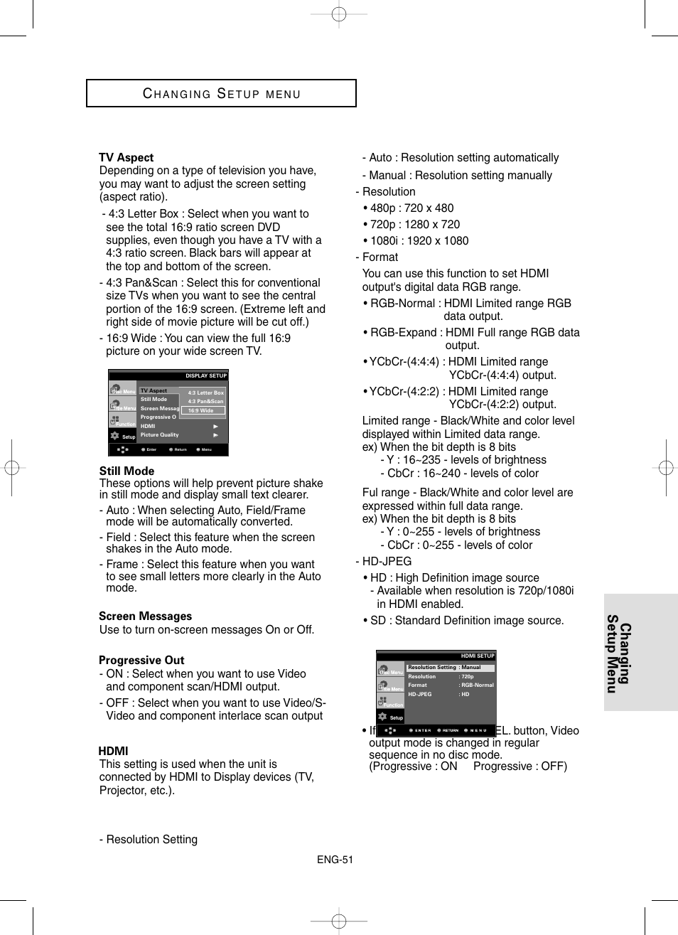 Changing setup menu c | Samsung DVD-HD860-XAA User Manual | Page 51 / 64