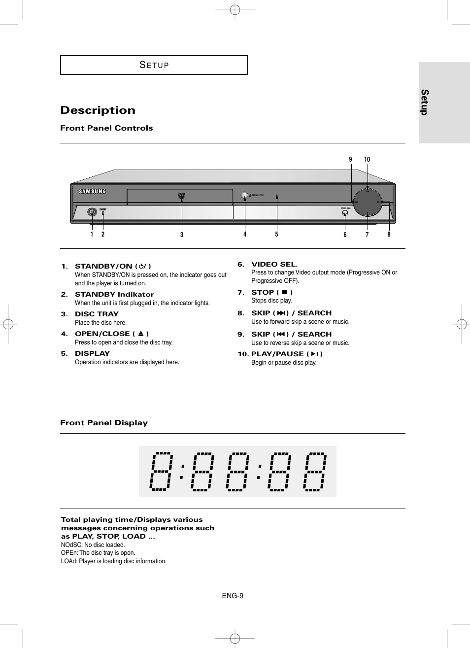 Description, Setup | Samsung DVD-HD860-XAA User Manual | Page 9 / 64