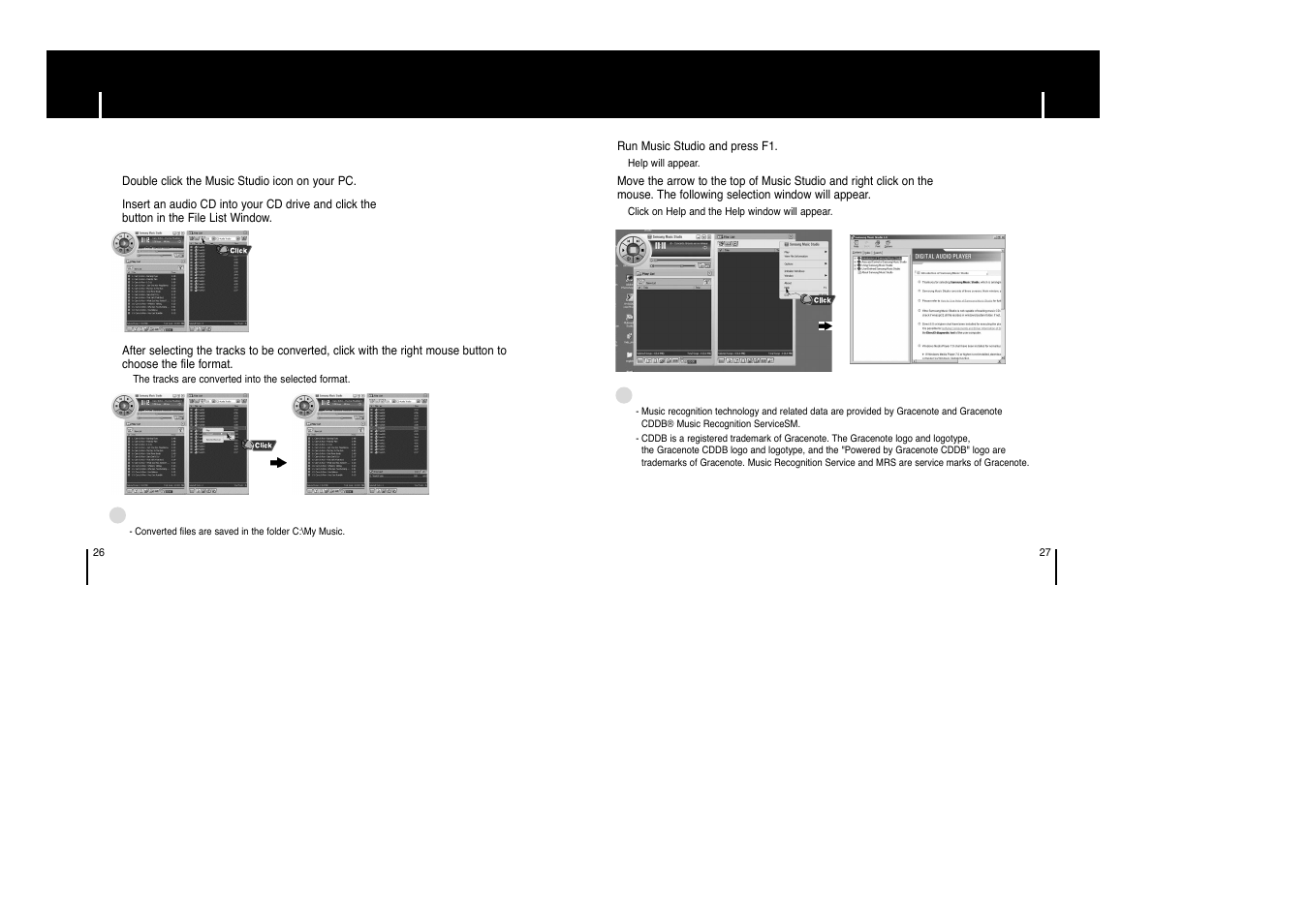 To view help on music studio | Samsung YP-T6HB-XAA User Manual | Page 14 / 32