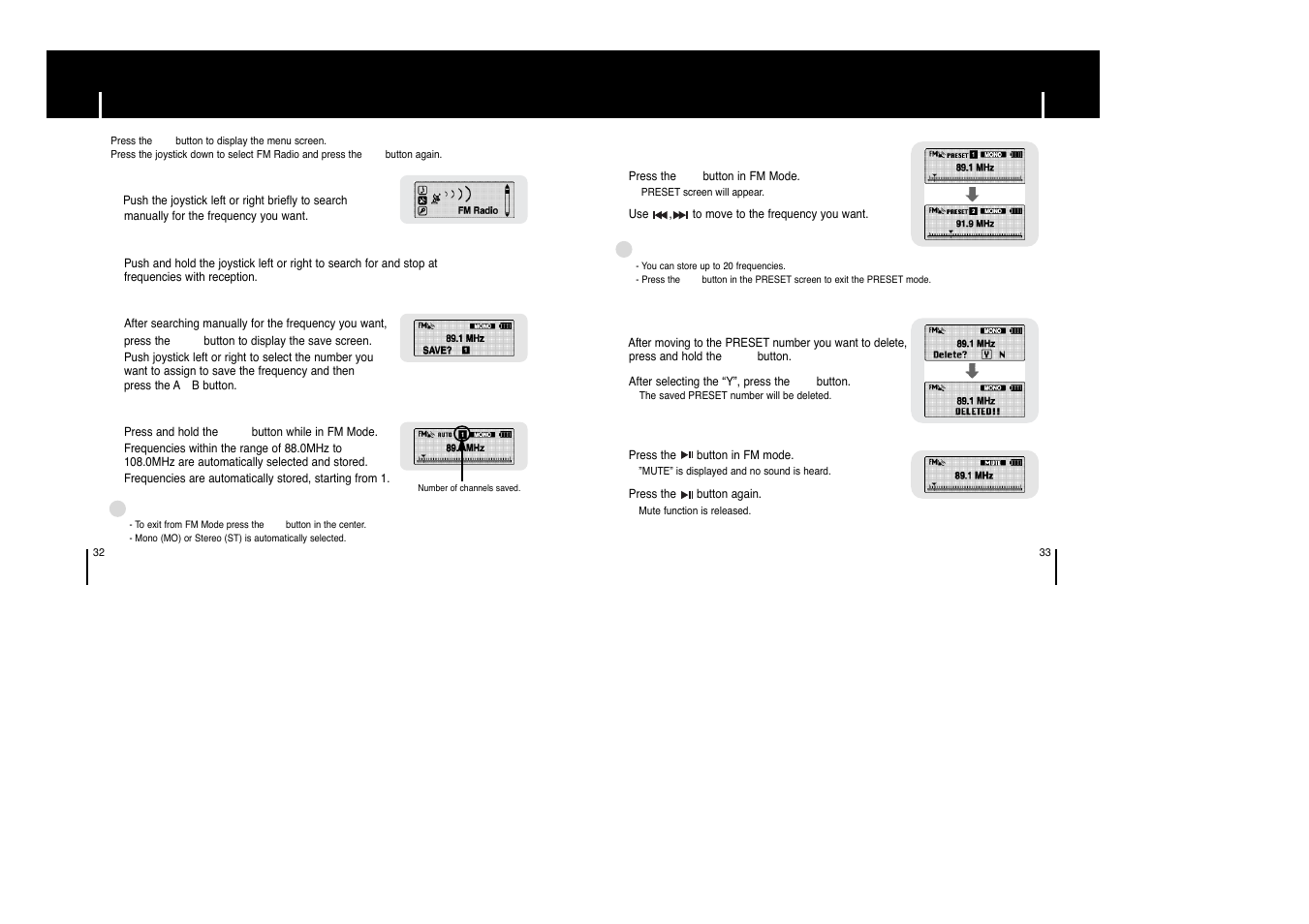 Listening to fm radio | Samsung YP-T6HB-XAA User Manual | Page 17 / 32