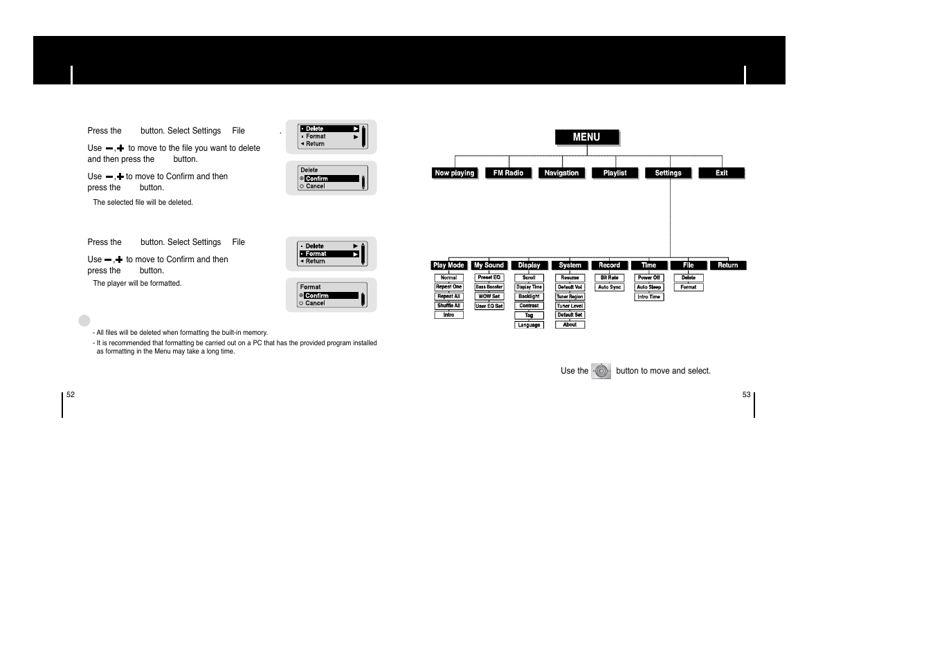 Managing files, Appendix, Menu table | Menu table managing files | Samsung YP-T6HB-XAA User Manual | Page 27 / 32