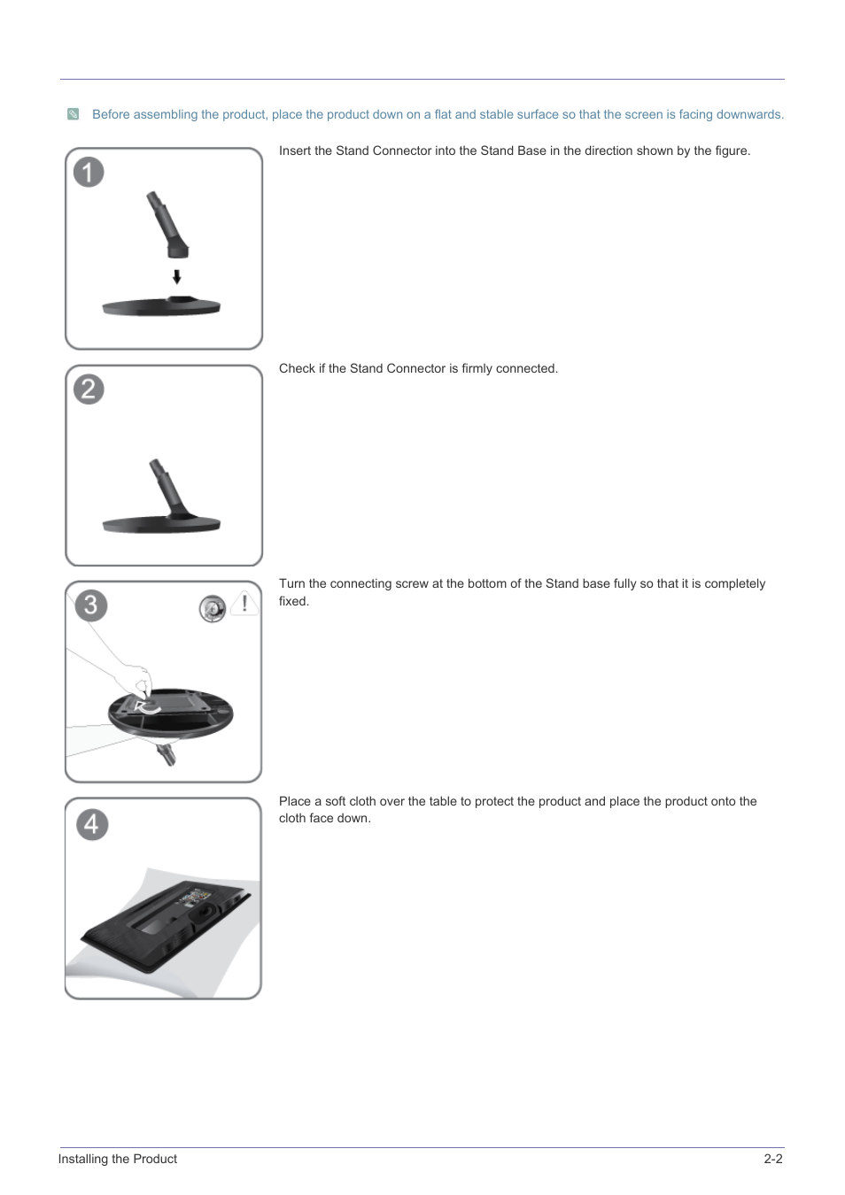2 installing the stand, Installing the stand -2 | Samsung LS23PTNSF-ZA User Manual | Page 13 / 76