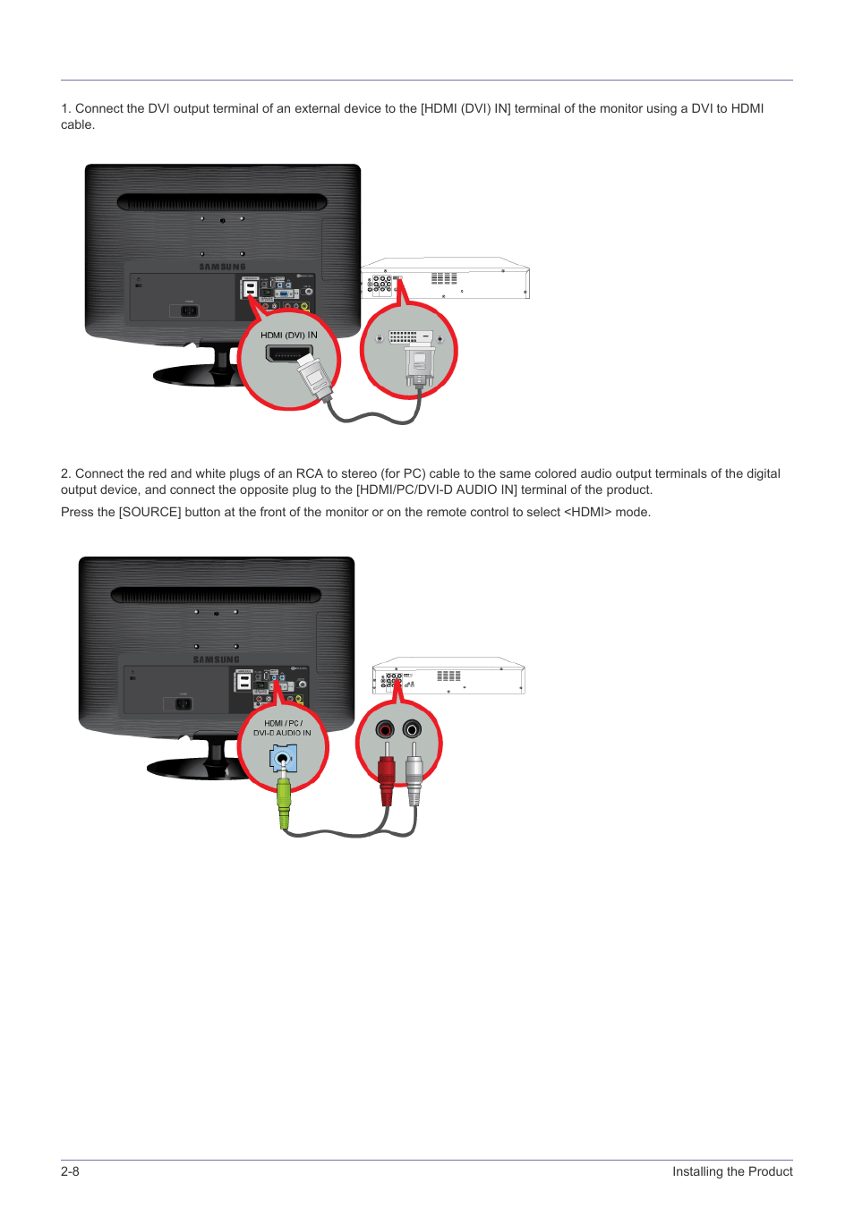 8 connecting using a dvi to hdmi cable, Connecting using a dvi to hdmi cable -8 | Samsung LS23PTNSF-ZA User Manual | Page 22 / 76