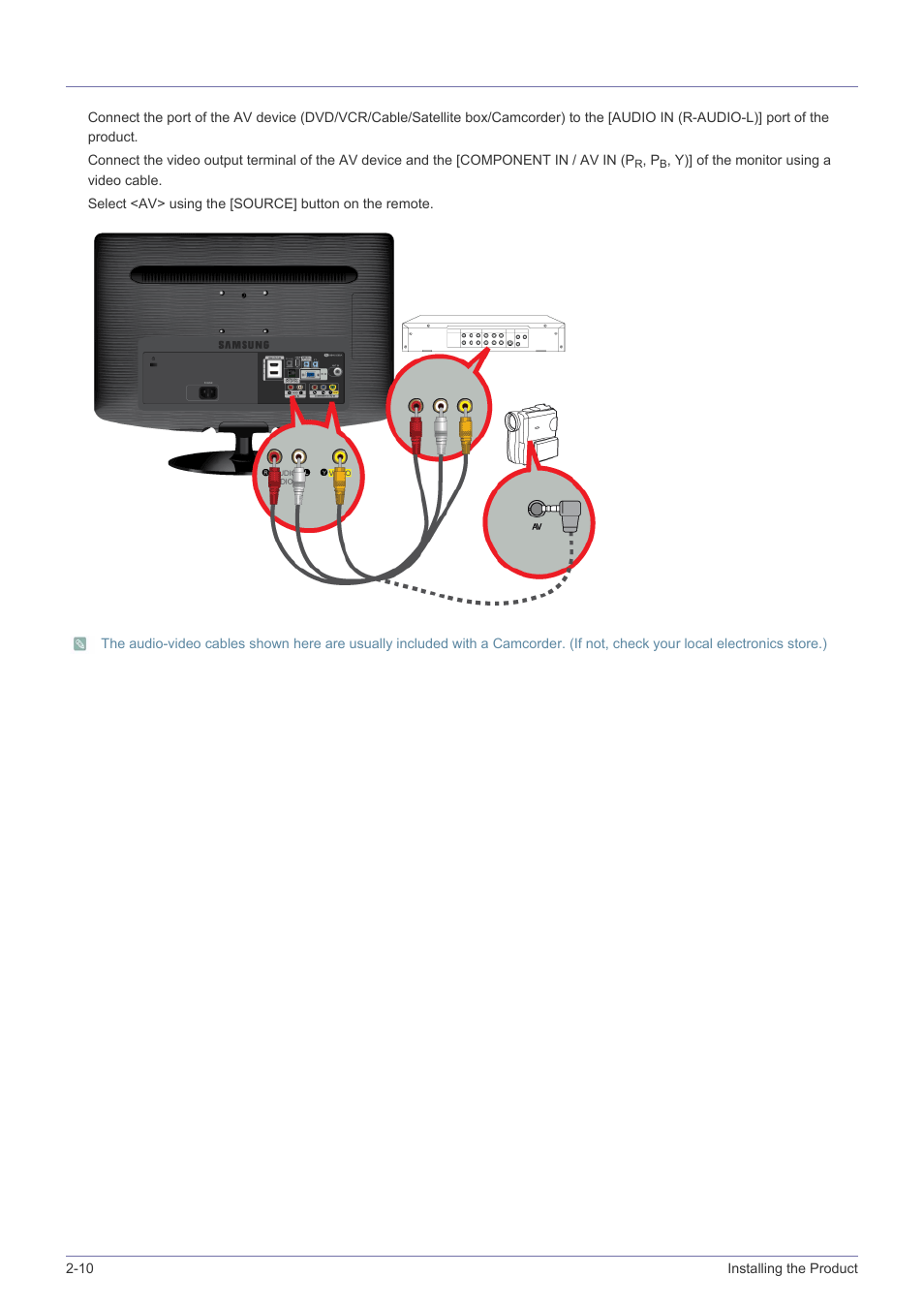 10 connecting av devices, Connecting av devices -10 | Samsung LS23PTNSF-ZA User Manual | Page 24 / 76