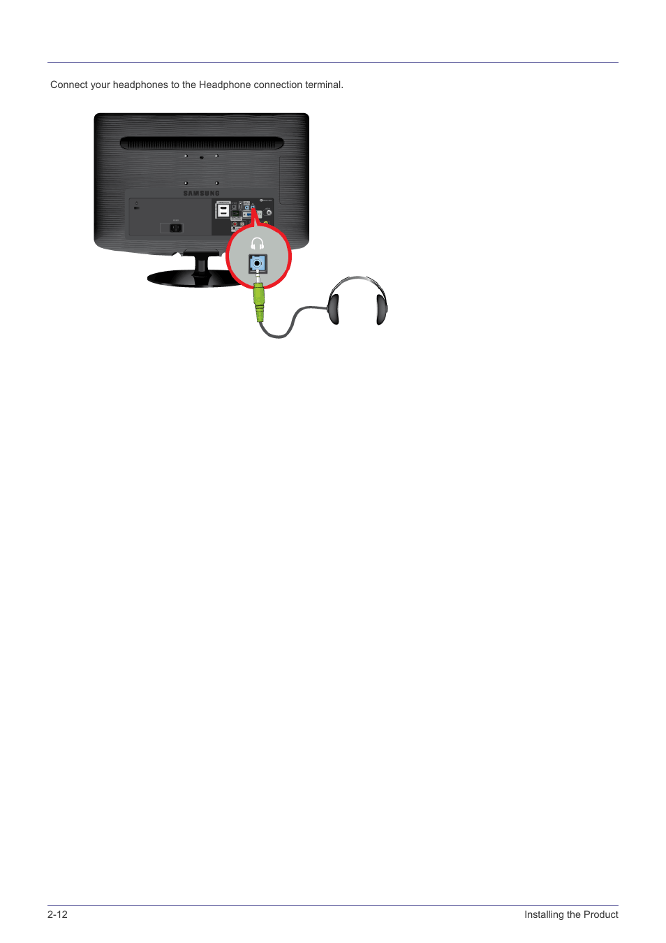 12 connecting headphones, Connecting headphones -12 | Samsung LS23PTNSF-ZA User Manual | Page 26 / 76