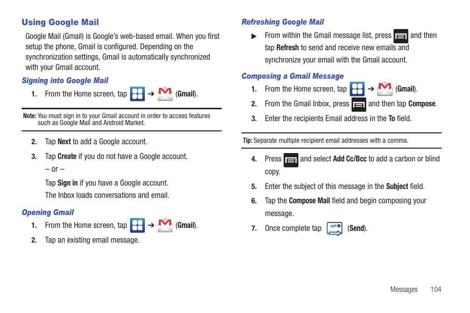 Using google mail | Samsung SGH-T959HAVTMB User Manual | Page 109 / 248