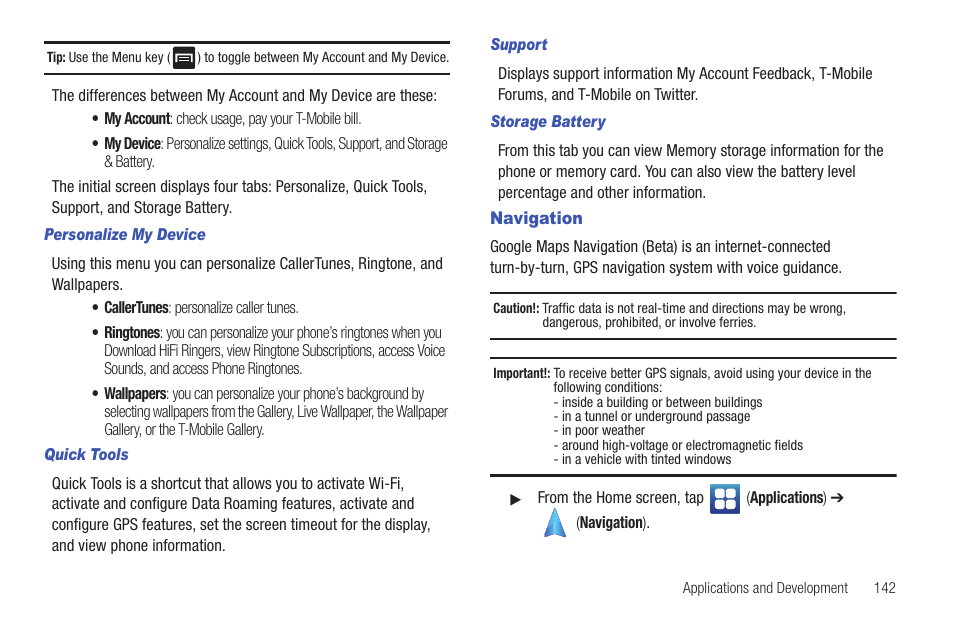 Navigation | Samsung SGH-T959HAVTMB User Manual | Page 147 / 248