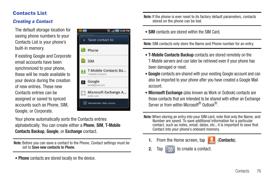 Contacts list | Samsung SGH-T959HAVTMB User Manual | Page 81 / 248