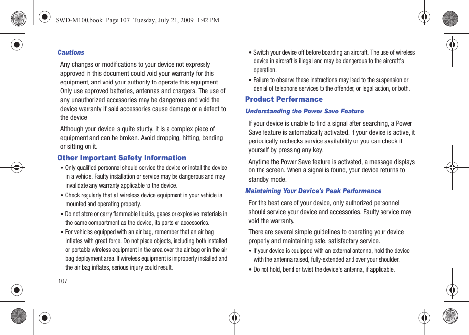 Other important safety information, Product performance | Samsung SWD-M100ZKECLW User Manual | Page 112 / 130