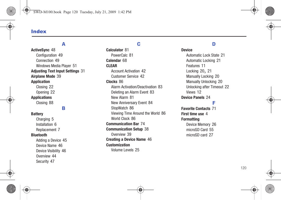 Index | Samsung SWD-M100ZKECLW User Manual | Page 125 / 130
