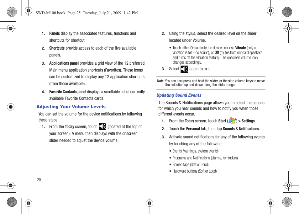 Adjusting your volume levels | Samsung SWD-M100ZKECLW User Manual | Page 30 / 130