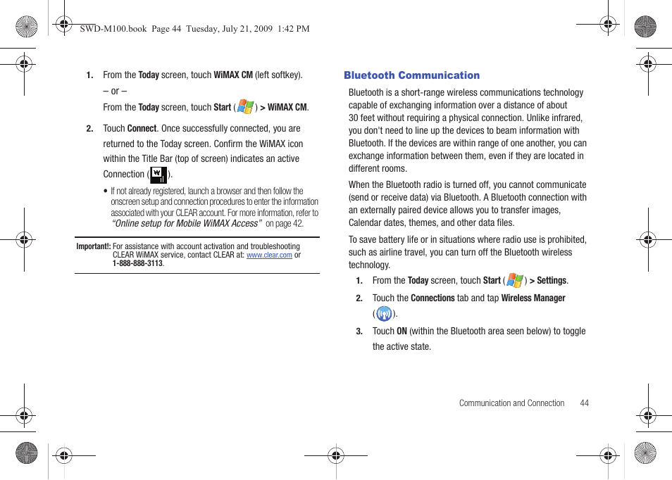 Bluetooth communication | Samsung SWD-M100ZKECLW User Manual | Page 49 / 130