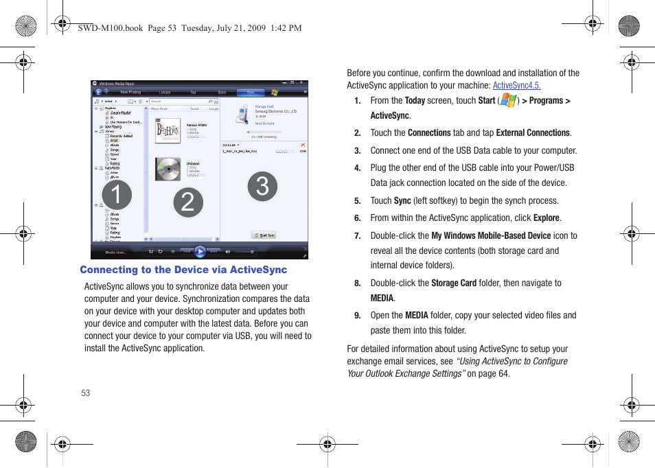 Connecting to the device via activesync | Samsung SWD-M100ZKECLW User Manual | Page 58 / 130