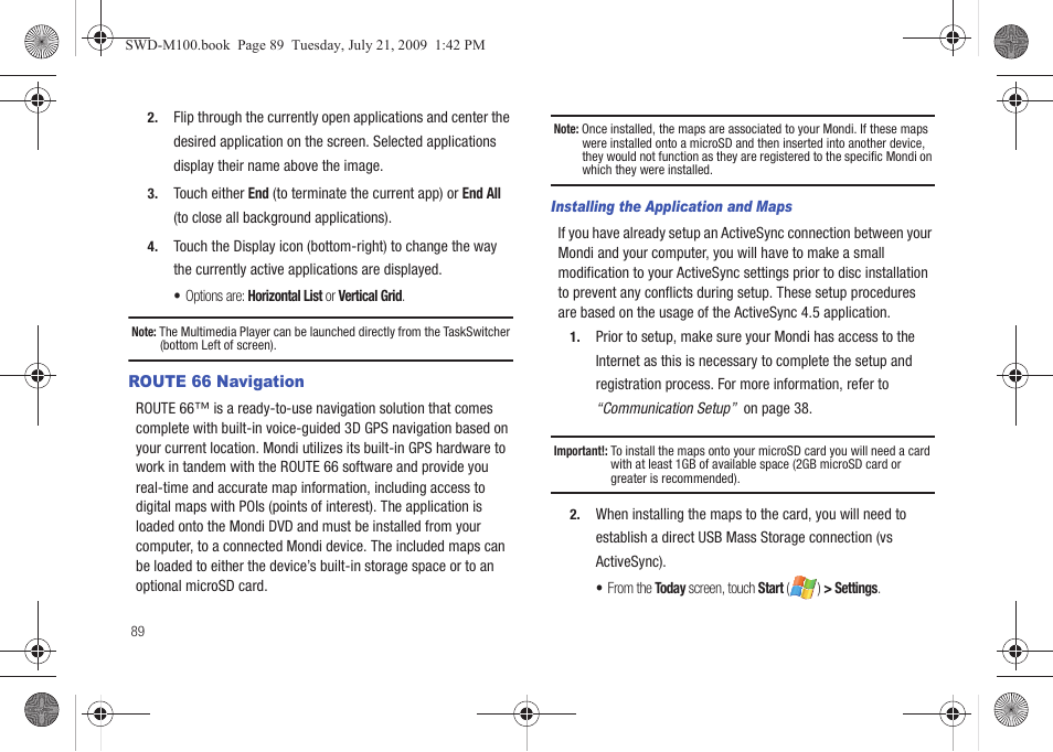 Route 66 navigation | Samsung SWD-M100ZKECLW User Manual | Page 94 / 130