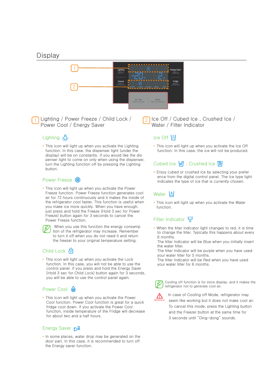 Display | Samsung RS267TDBP-XAA User Manual | Page 8 / 10