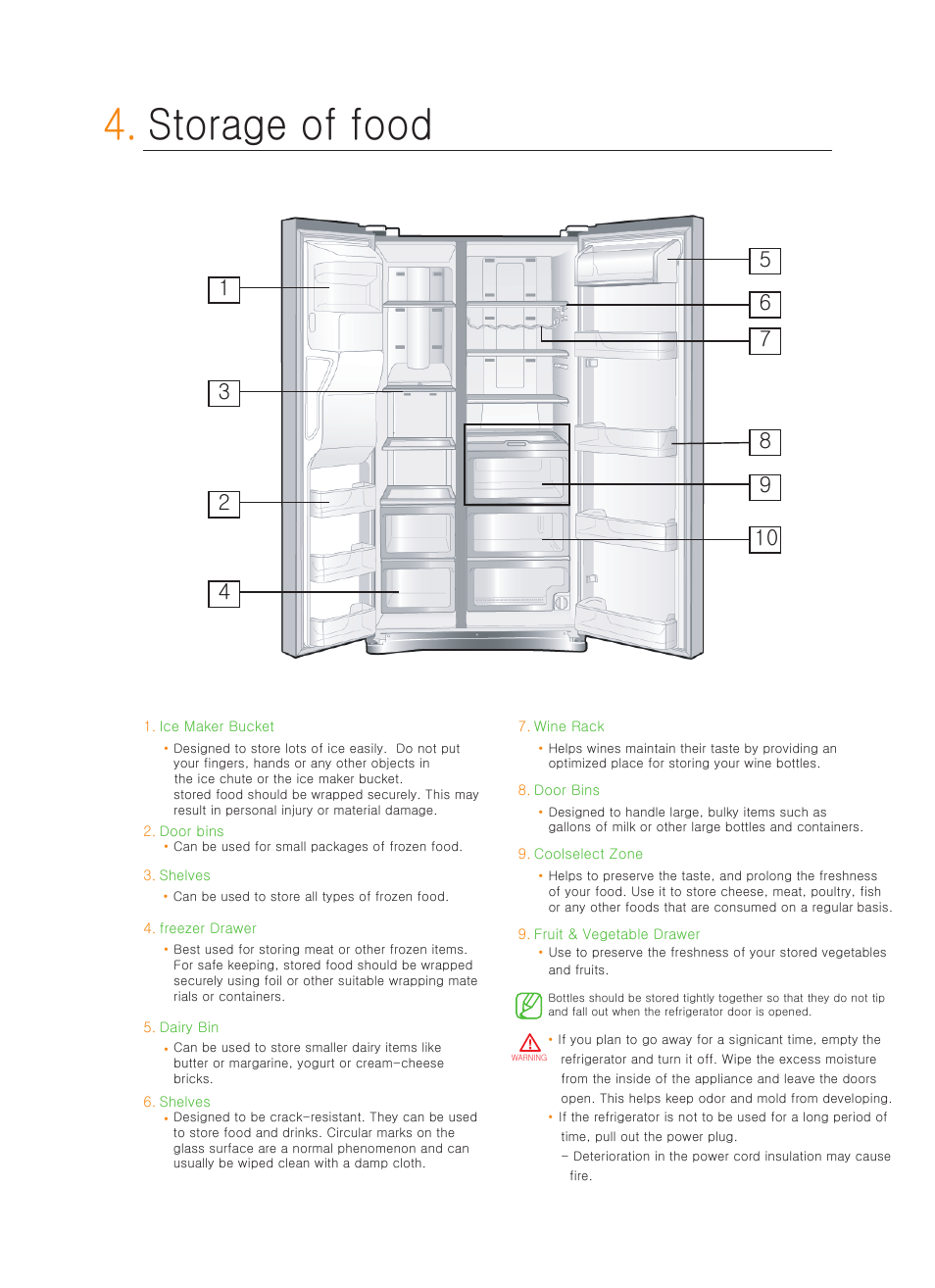 Storage of food | Samsung RS267TDBP-XAA User Manual | Page 9 / 10