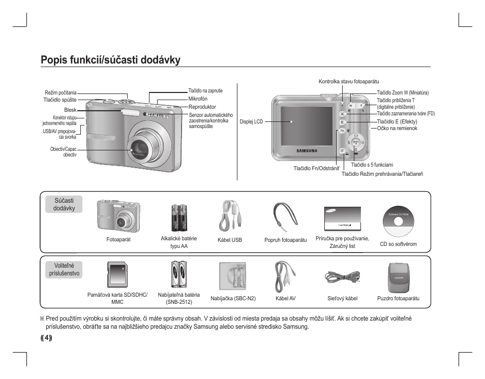 Popis funkcií/súčasti dodávky | Samsung EC-S760ZBBA-US User Manual | Page 101 / 162