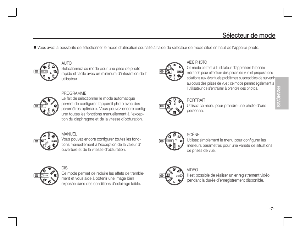 Sélecteur de mode | Samsung EC-S760ZBBA-US User Manual | Page 40 / 162