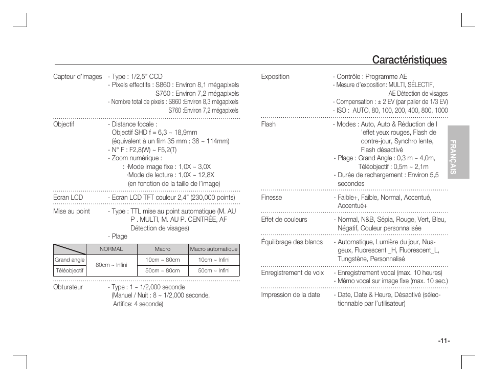 Caractéristiques | Samsung EC-S760ZBBA-US User Manual | Page 44 / 162