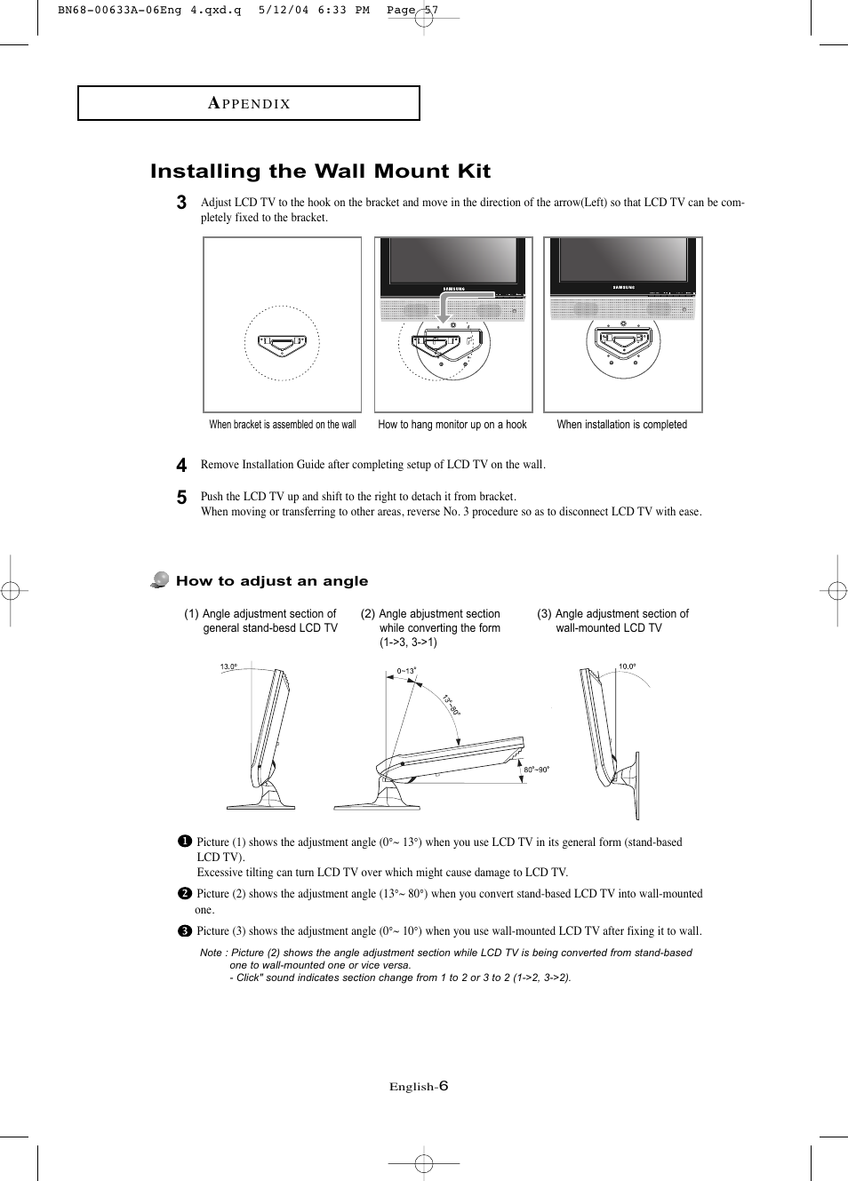 Installing the wall mount kit | Samsung LTP1545X-XAP User Manual | Page 6 / 8