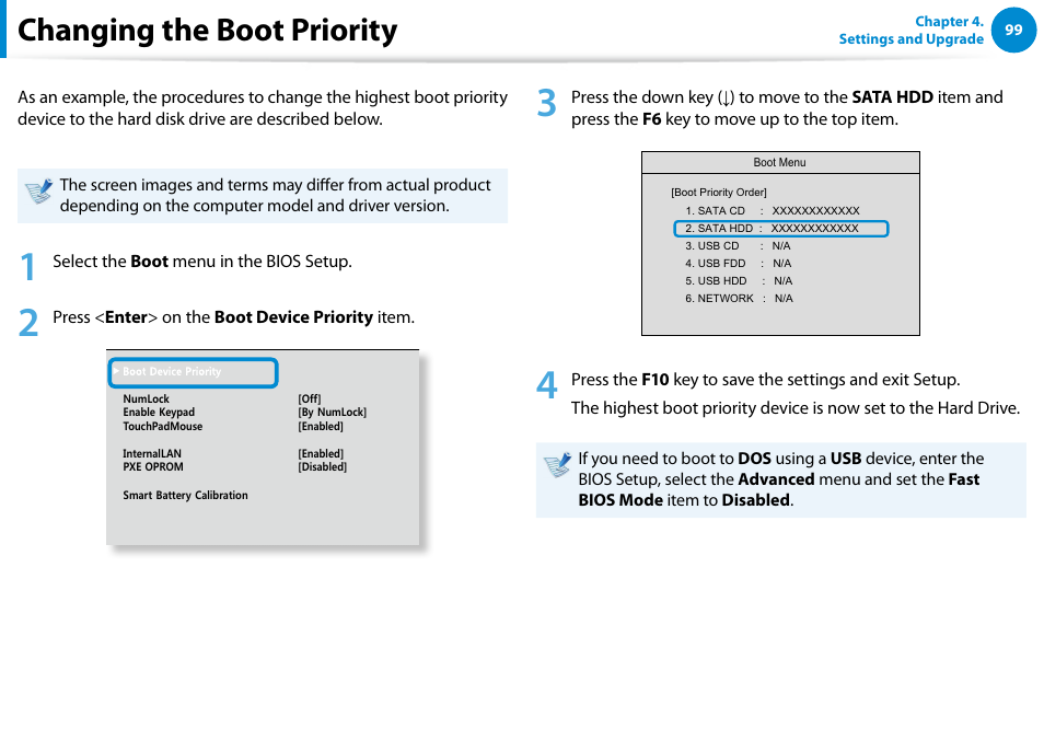 Changing the boot priority | Samsung NP770Z7E-S01UB User Manual | Page 100 / 153