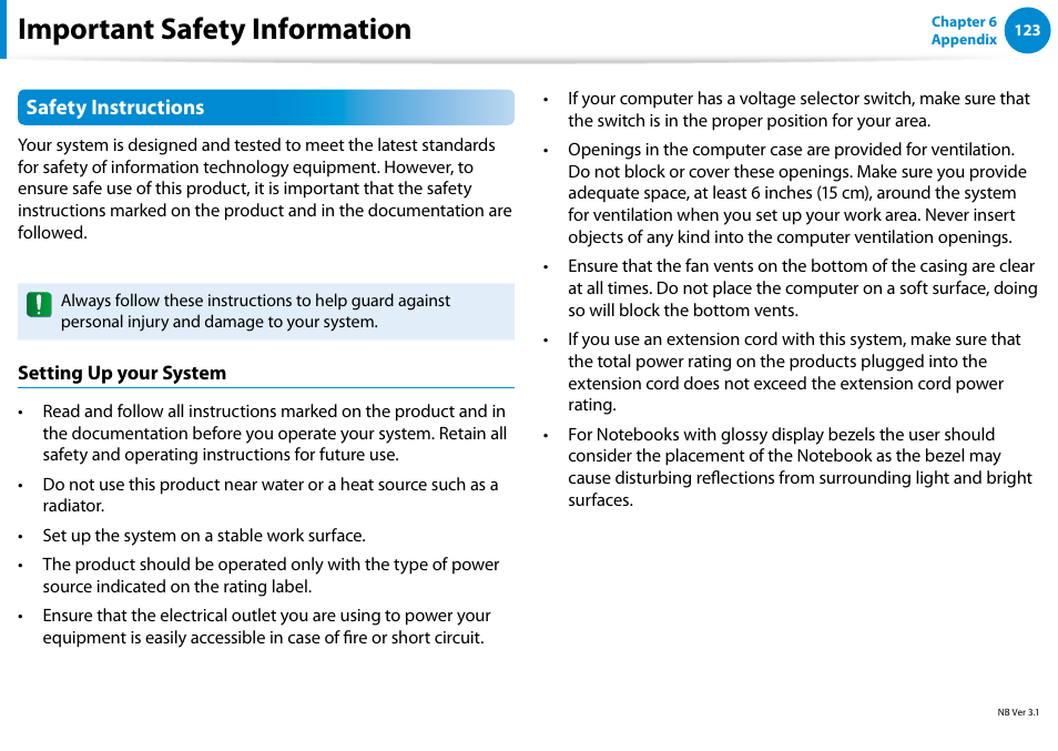 Important safety information | Samsung NP770Z7E-S01UB User Manual | Page 124 / 153